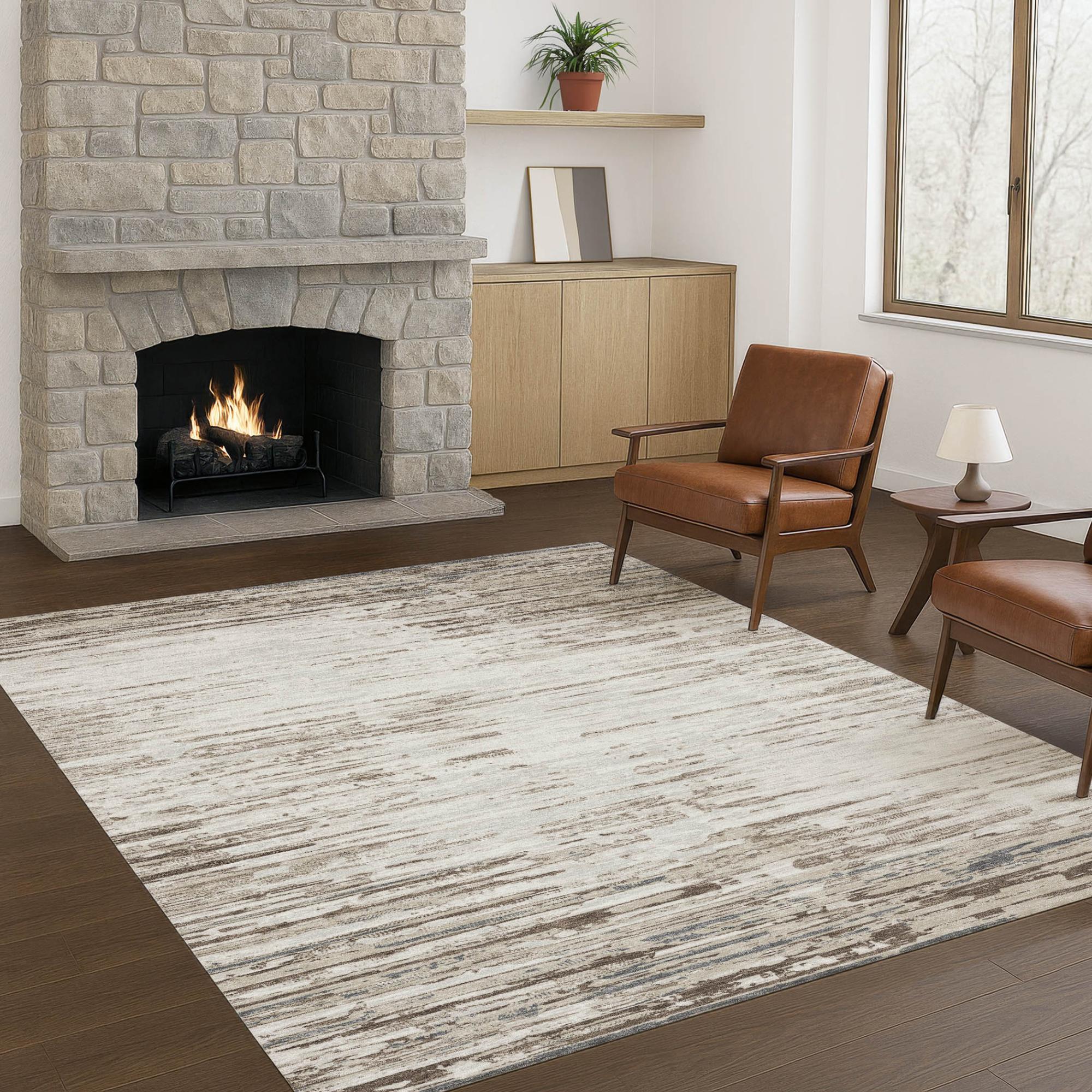 8' X 10' Ivory And Silver Abstract Washable Indoor Outdoor Area Rug Homeroots Outdoor