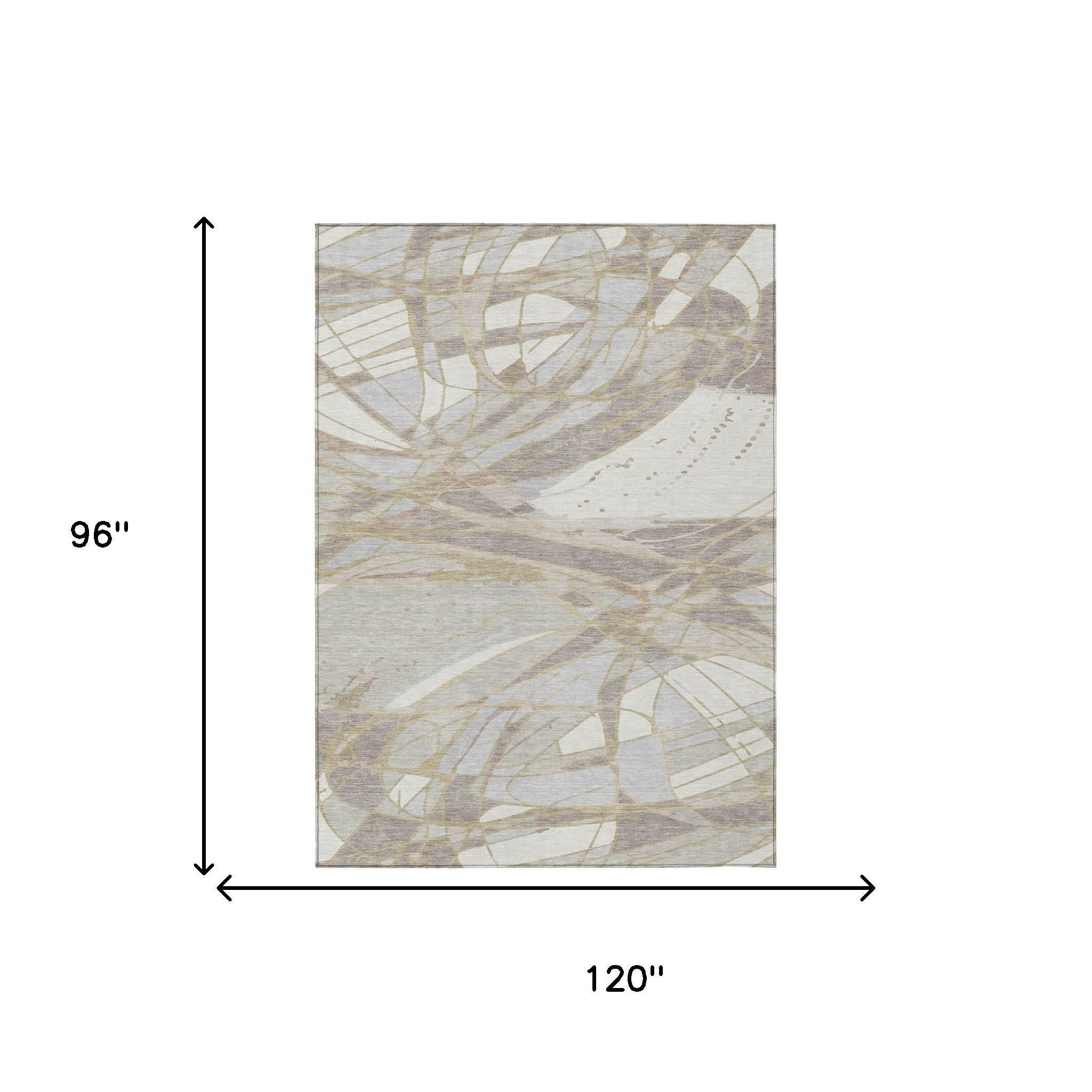 8' X 10' Ivory And Silver Abstract Washable Indoor Outdoor Area Rug Homeroots Outdoor