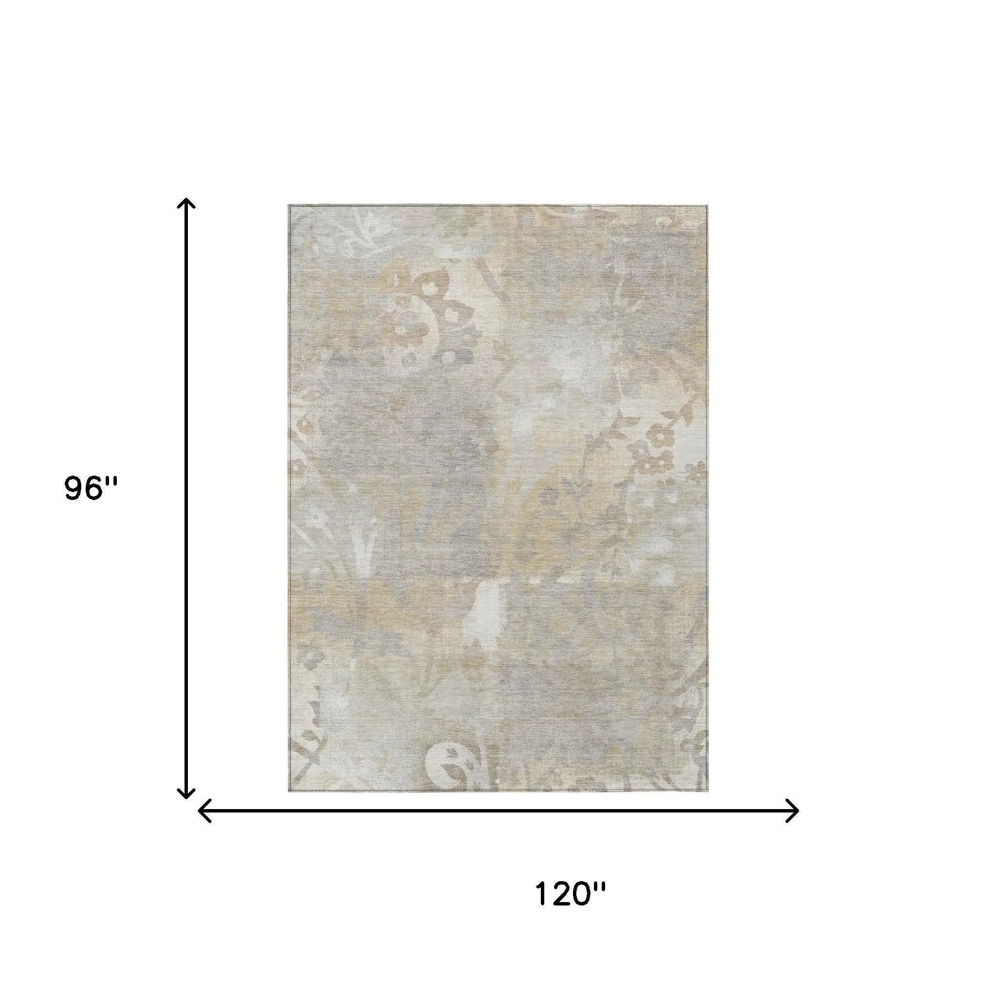 8' X 10' Ivory And Silver Botanical Leaves Washable Indoor Outdoor Area Rug Homeroots Outdoor