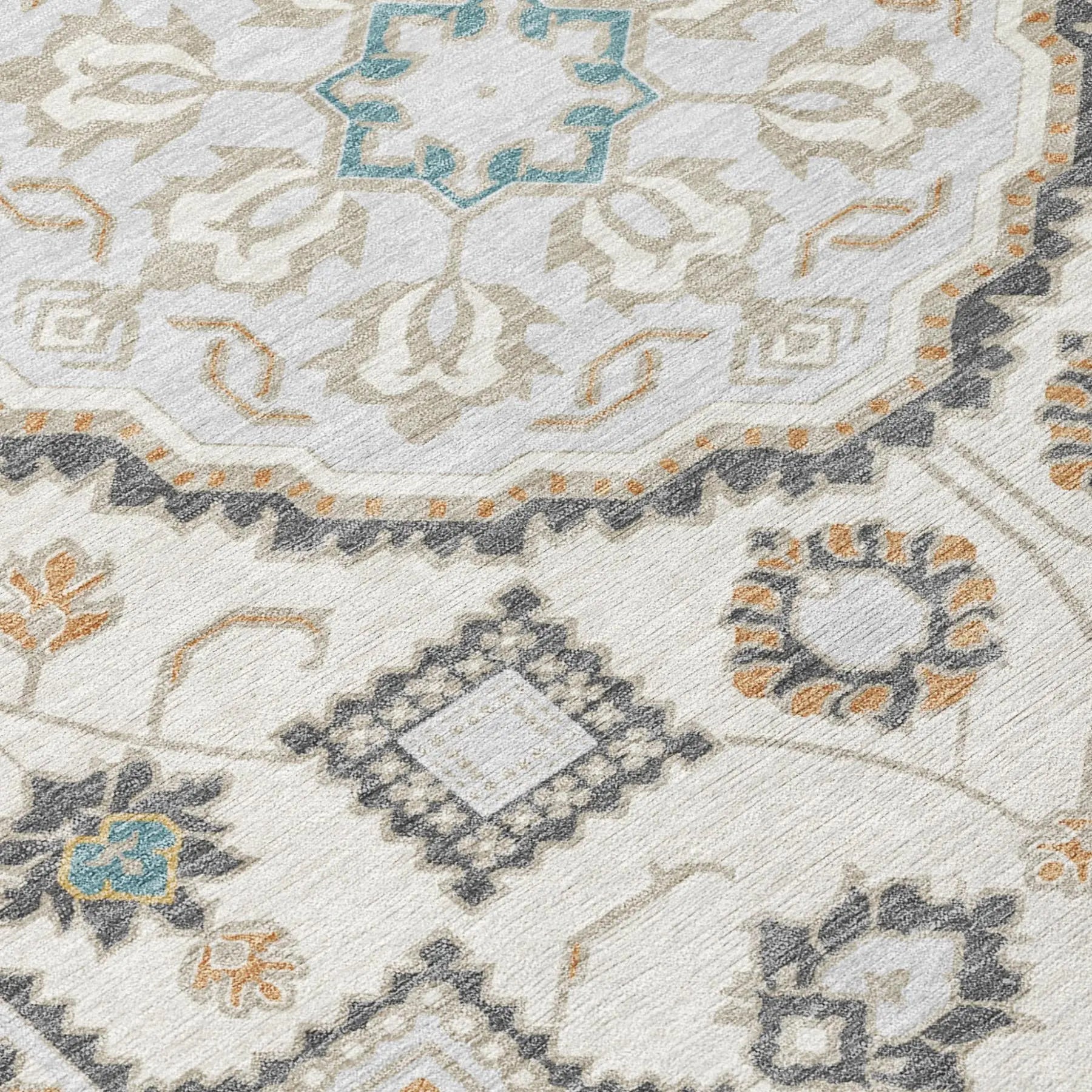 8' X 10' Ivory And Silver Floral Medallion Washable Indoor Outdoor Area Rug Homeroots Outdoor