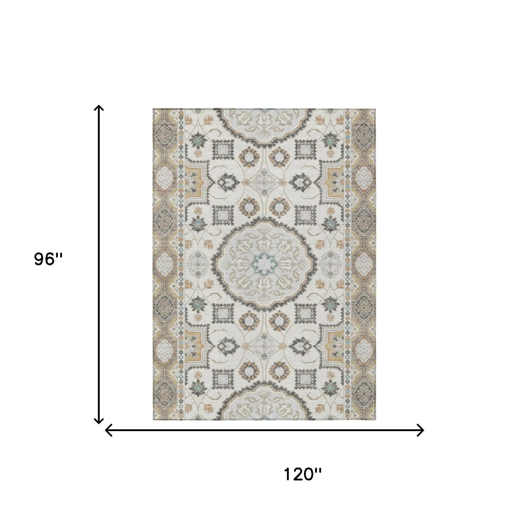 8' X 10' Ivory And Silver Floral Medallion Washable Indoor Outdoor Area Rug Homeroots Outdoor