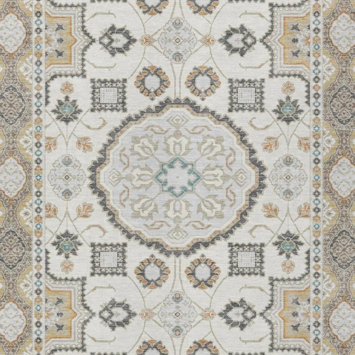 8' X 10' Ivory And Silver Floral Medallion Washable Indoor Outdoor Area Rug Homeroots Outdoor