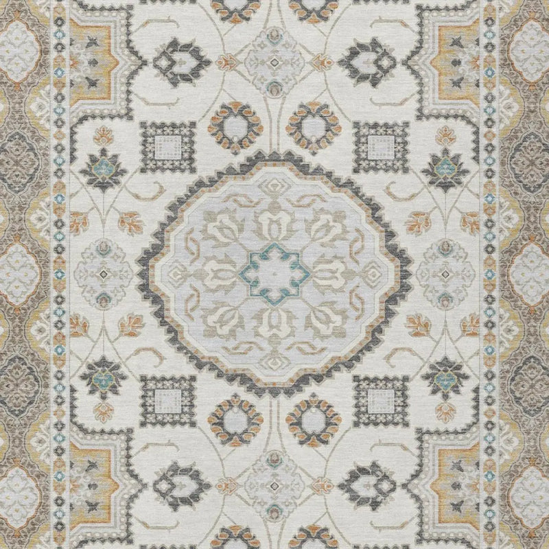 8' X 10' Ivory And Silver Floral Medallion Washable Indoor Outdoor Area Rug Homeroots Outdoor