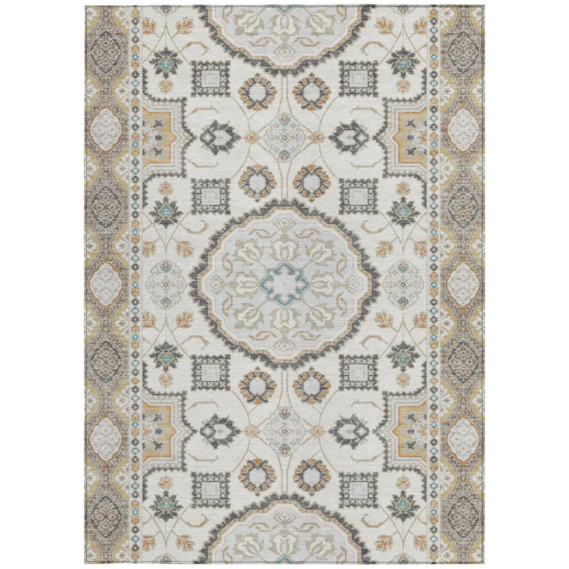 8' X 10' Ivory And Silver Floral Medallion Washable Indoor Outdoor Area Rug Homeroots Outdoor
