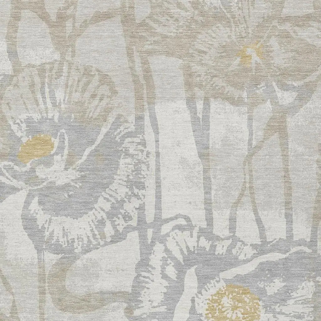 8' X 10' Ivory And Silver Floral Washable Indoor Outdoor Area Rug Homeroots Outdoor