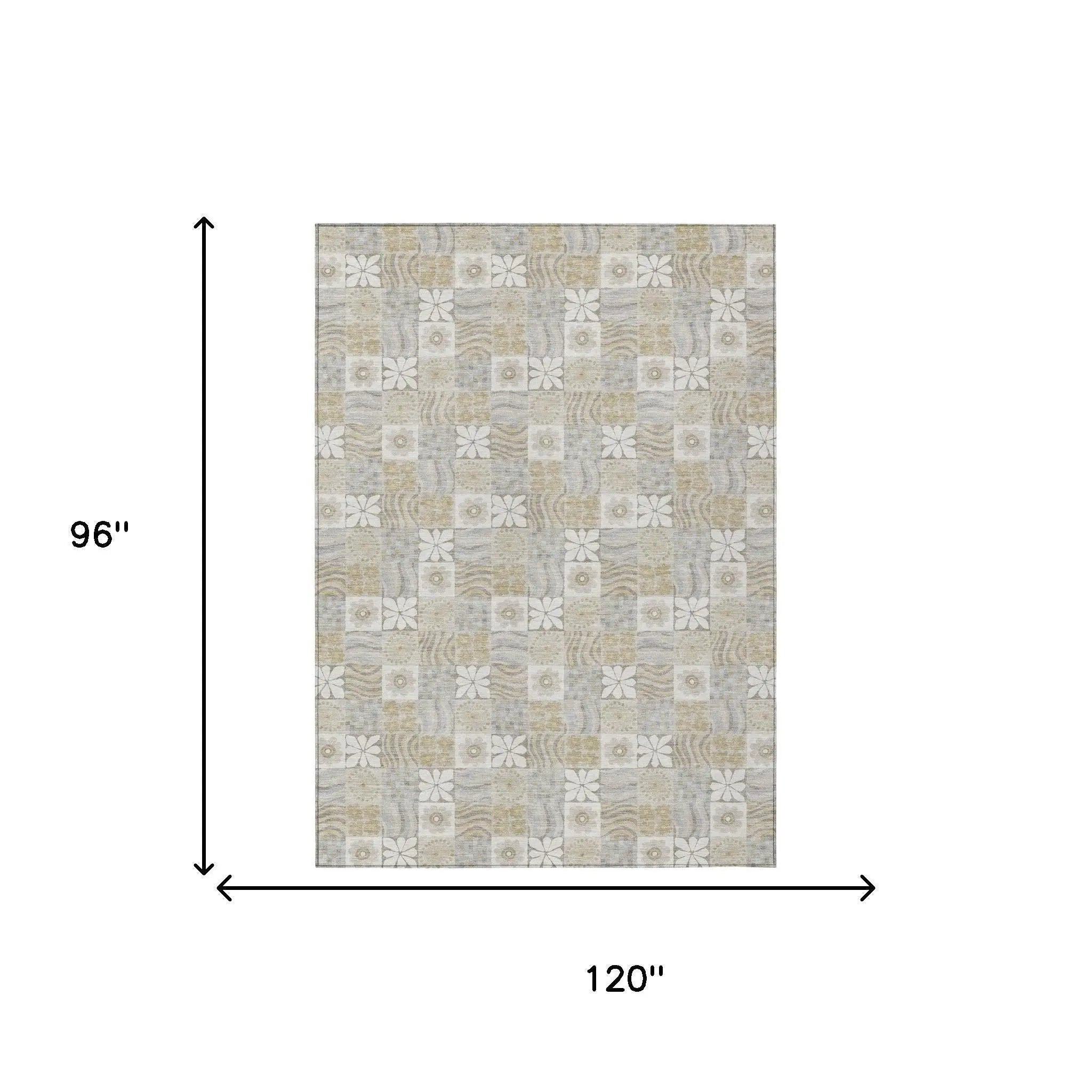 8' X 10' Ivory And Silver Floral Washable Indoor Outdoor Area Rug Homeroots Outdoor