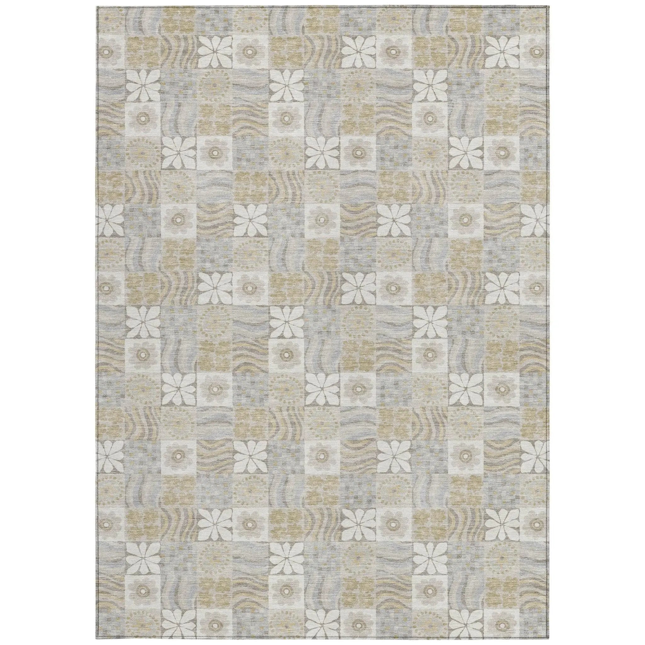 8' X 10' Ivory And Silver Floral Washable Indoor Outdoor Area Rug Homeroots Outdoor