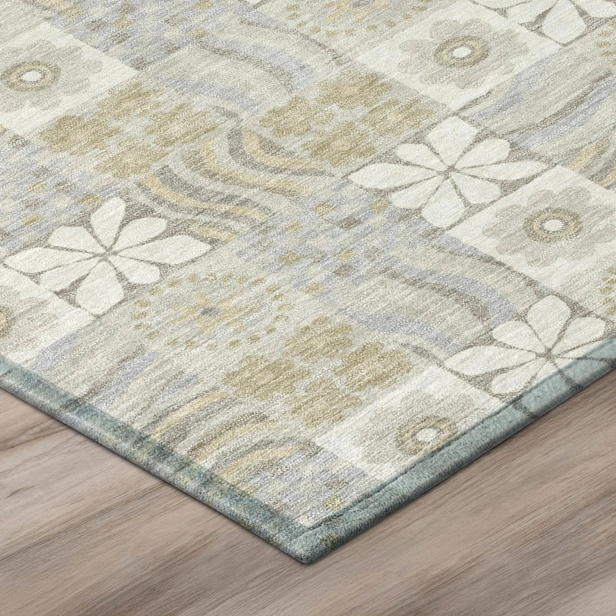 8' X 10' Ivory And Silver Floral Washable Indoor Outdoor Area Rug Homeroots Outdoor