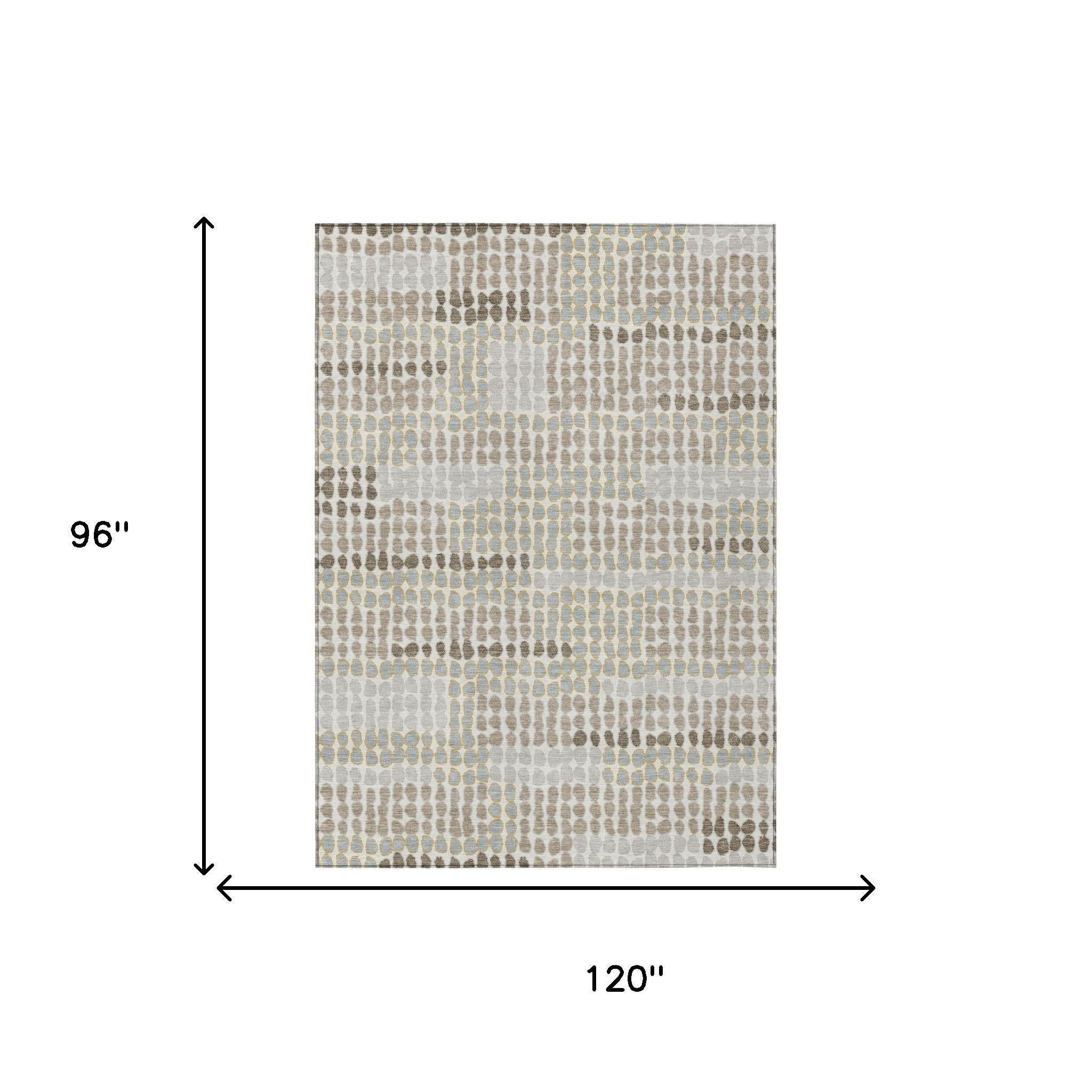 8' X 10' Ivory And Silver Geometric Washable Indoor Outdoor Area Rug Homeroots Outdoor