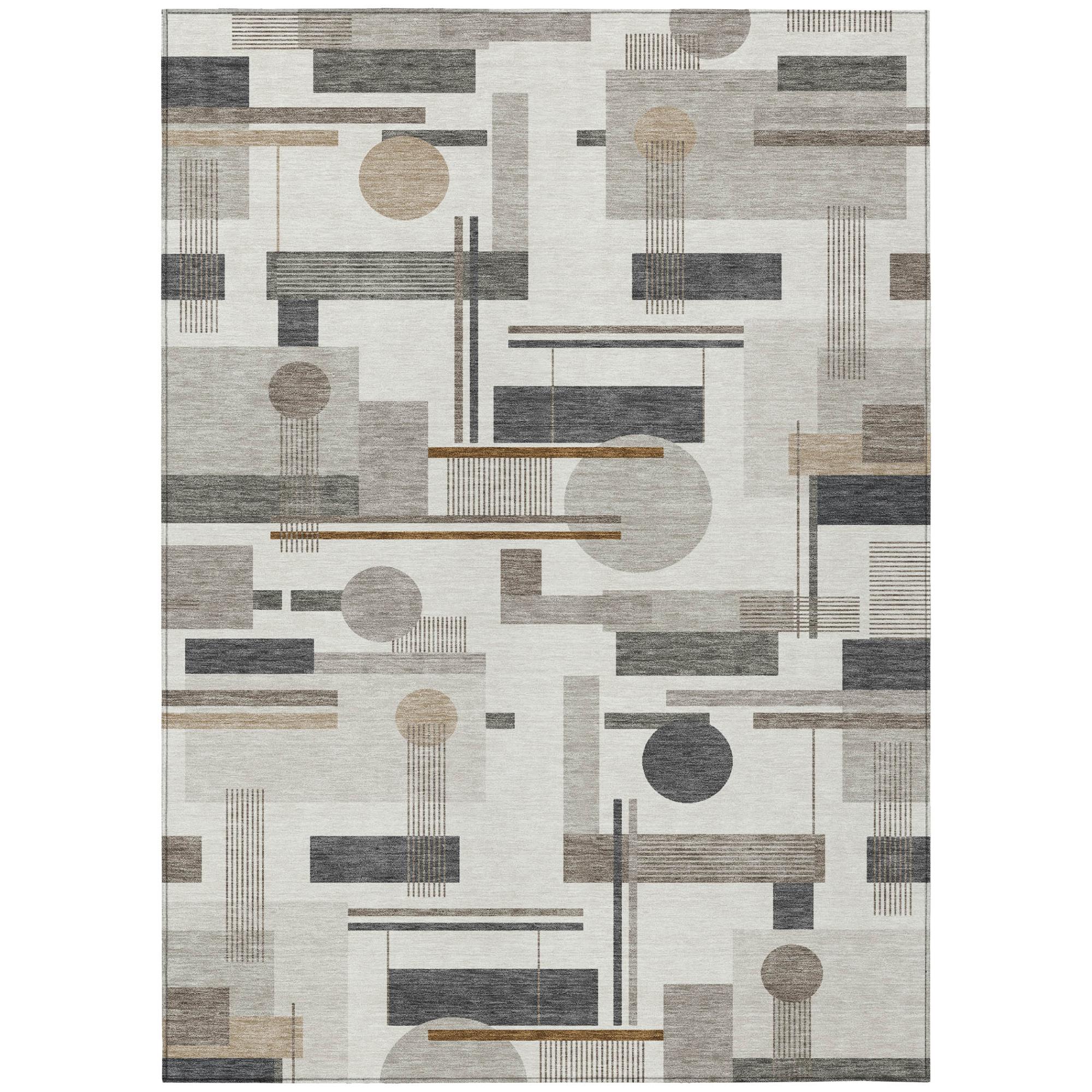 8' X 10' Ivory And Silver Geometric Washable Indoor Outdoor Area Rug Homeroots Outdoor