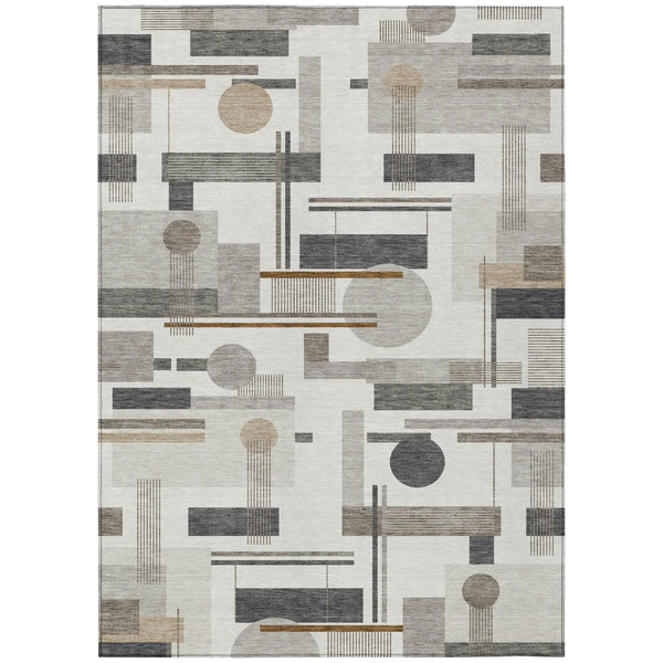 8' X 10' Ivory And Silver Geometric Washable Indoor Outdoor Area Rug Homeroots Outdoor