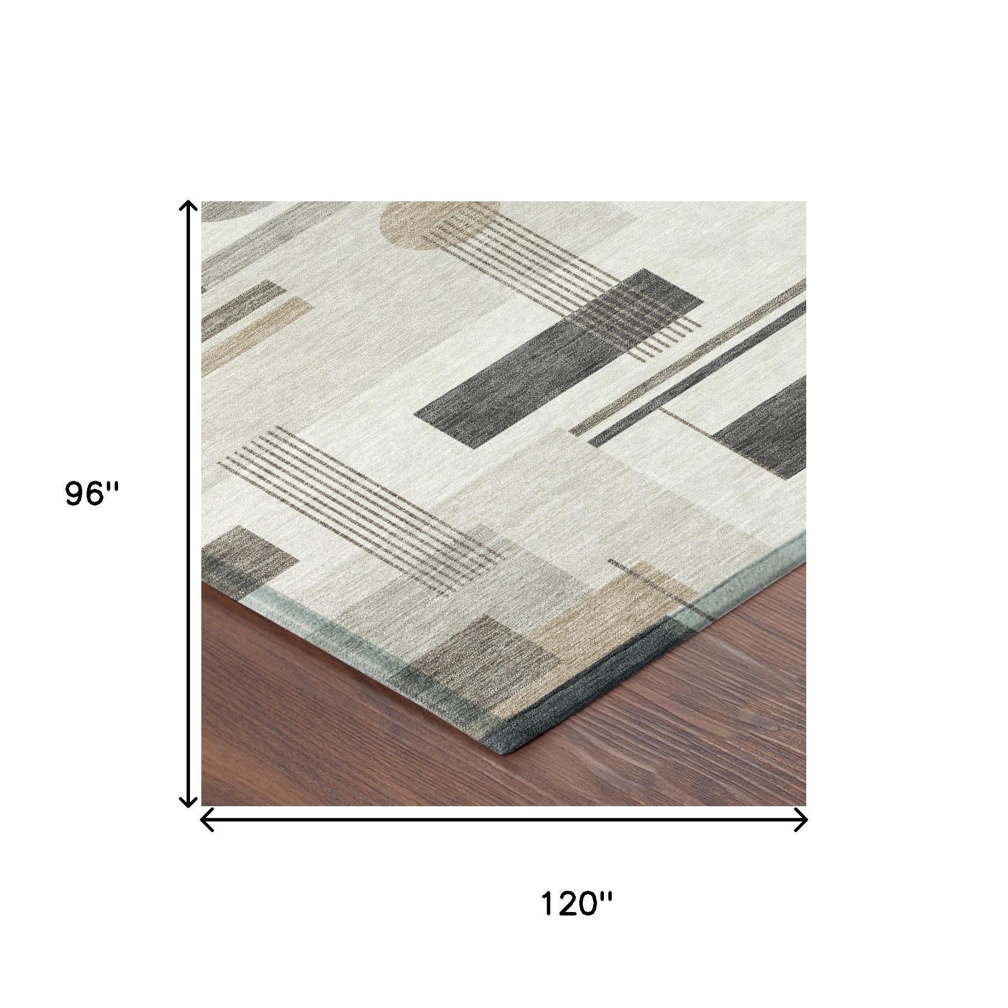 8' X 10' Ivory And Silver Geometric Washable Indoor Outdoor Area Rug Homeroots Outdoor