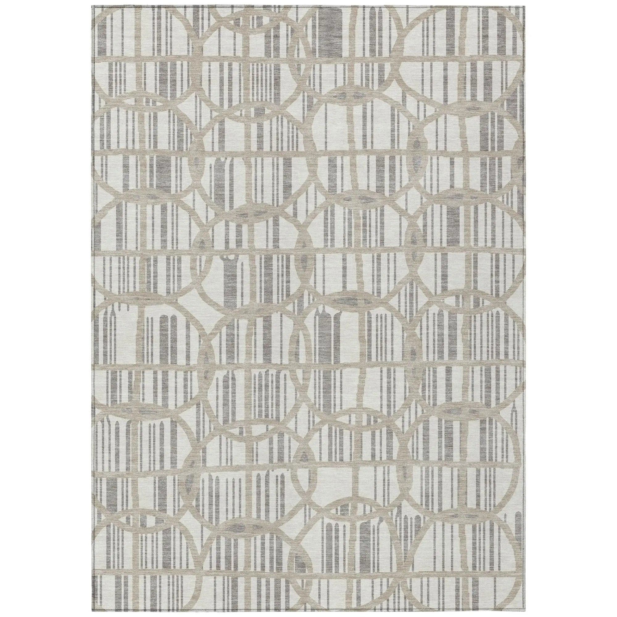 8' X 10' Ivory And Silver Geometric Washable Indoor Outdoor Area Rug Homeroots Outdoor