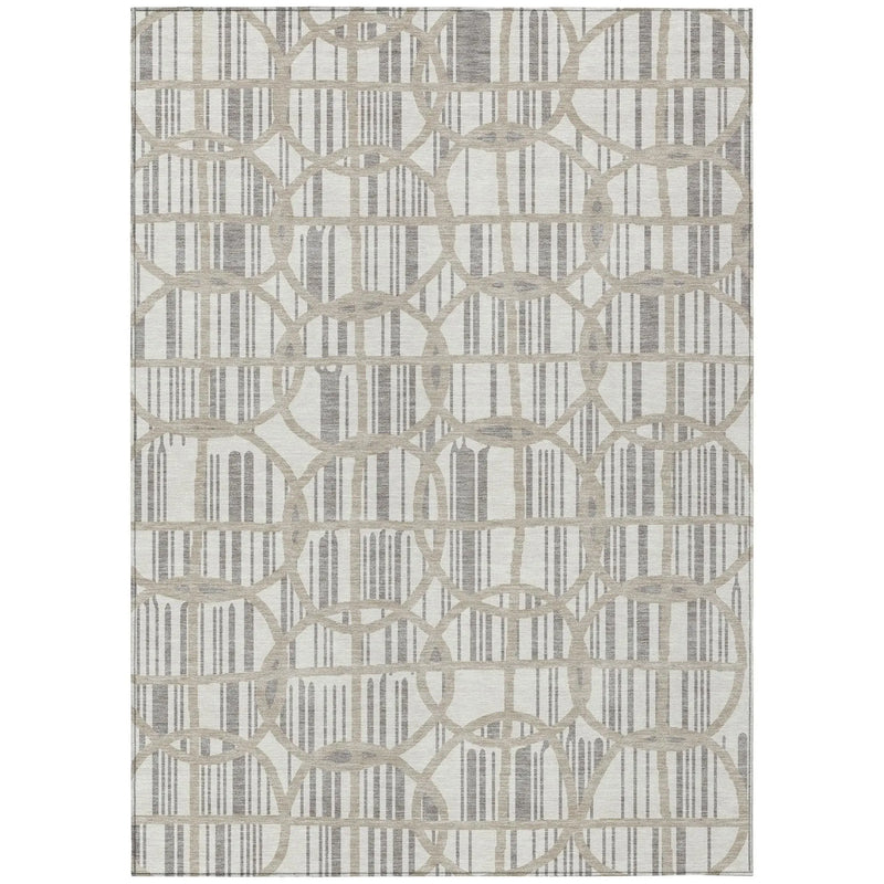 8' X 10' Ivory And Silver Geometric Washable Indoor Outdoor Area Rug Homeroots Outdoor