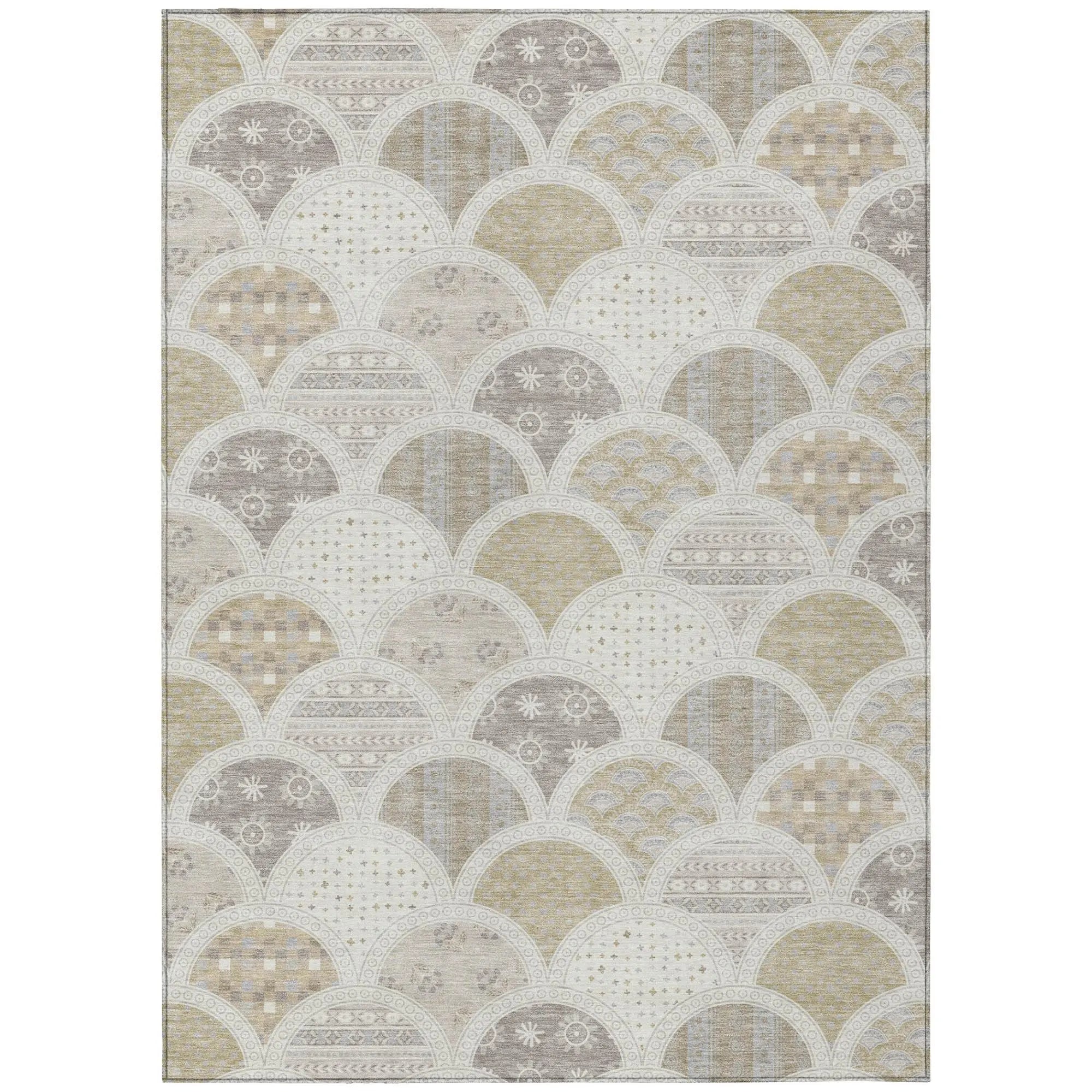 8' X 10' Ivory And Silver Geometric Washable Indoor Outdoor Area Rug Homeroots Outdoor