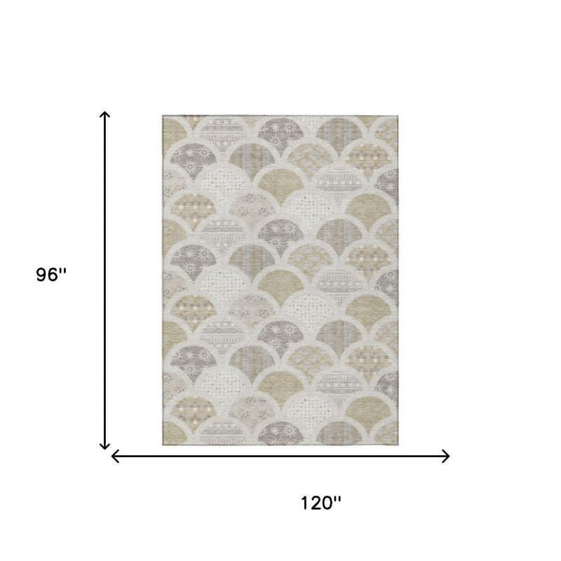 8' X 10' Ivory And Silver Geometric Washable Indoor Outdoor Area Rug Homeroots Outdoor