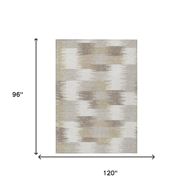 8' X 10' Ivory And Silver Geometric Washable Indoor Outdoor Area Rug Homeroots Outdoor