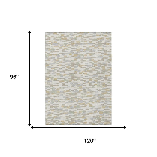 8' X 10' Ivory And Silver Geometric Washable Indoor Outdoor Area Rug Homeroots Outdoor