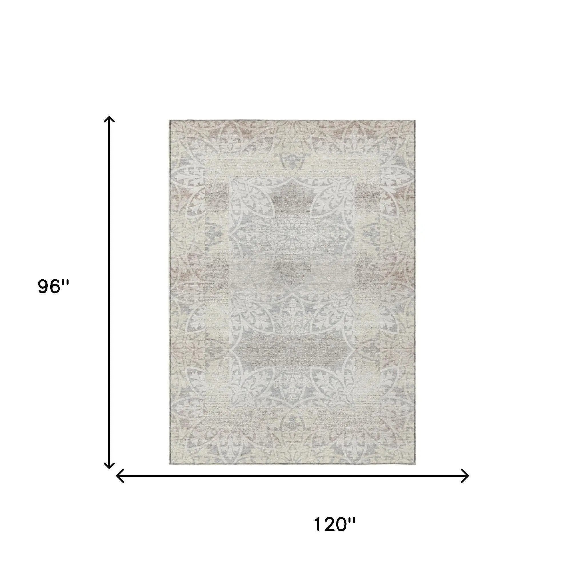 8' X 10' Ivory And Silver Oriental Washable Indoor Outdoor Area Rug Homeroots Outdoor