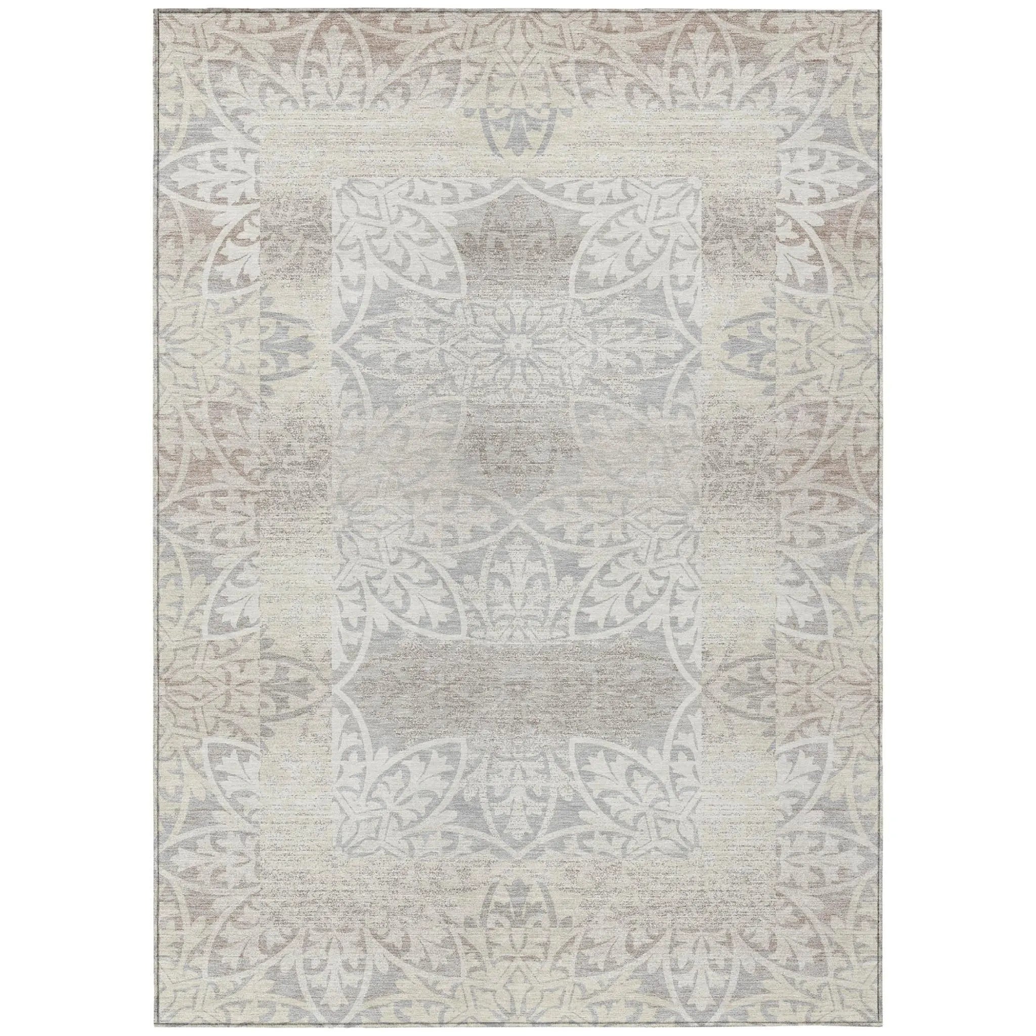 8' X 10' Ivory And Silver Oriental Washable Indoor Outdoor Area Rug Homeroots Outdoor