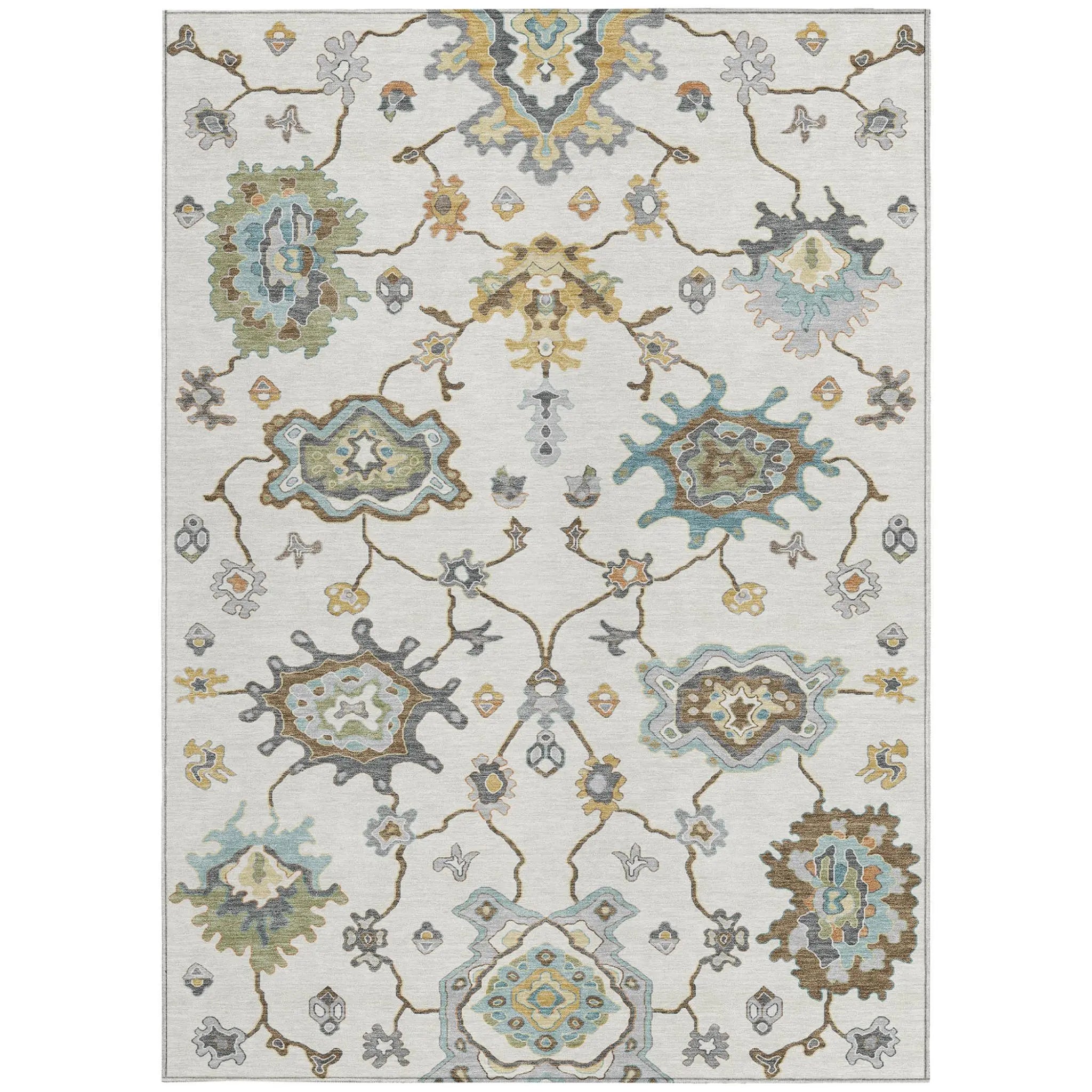 8' X 10' Ivory And Silver Oriental Washable Indoor Outdoor Area Rug Homeroots Outdoor