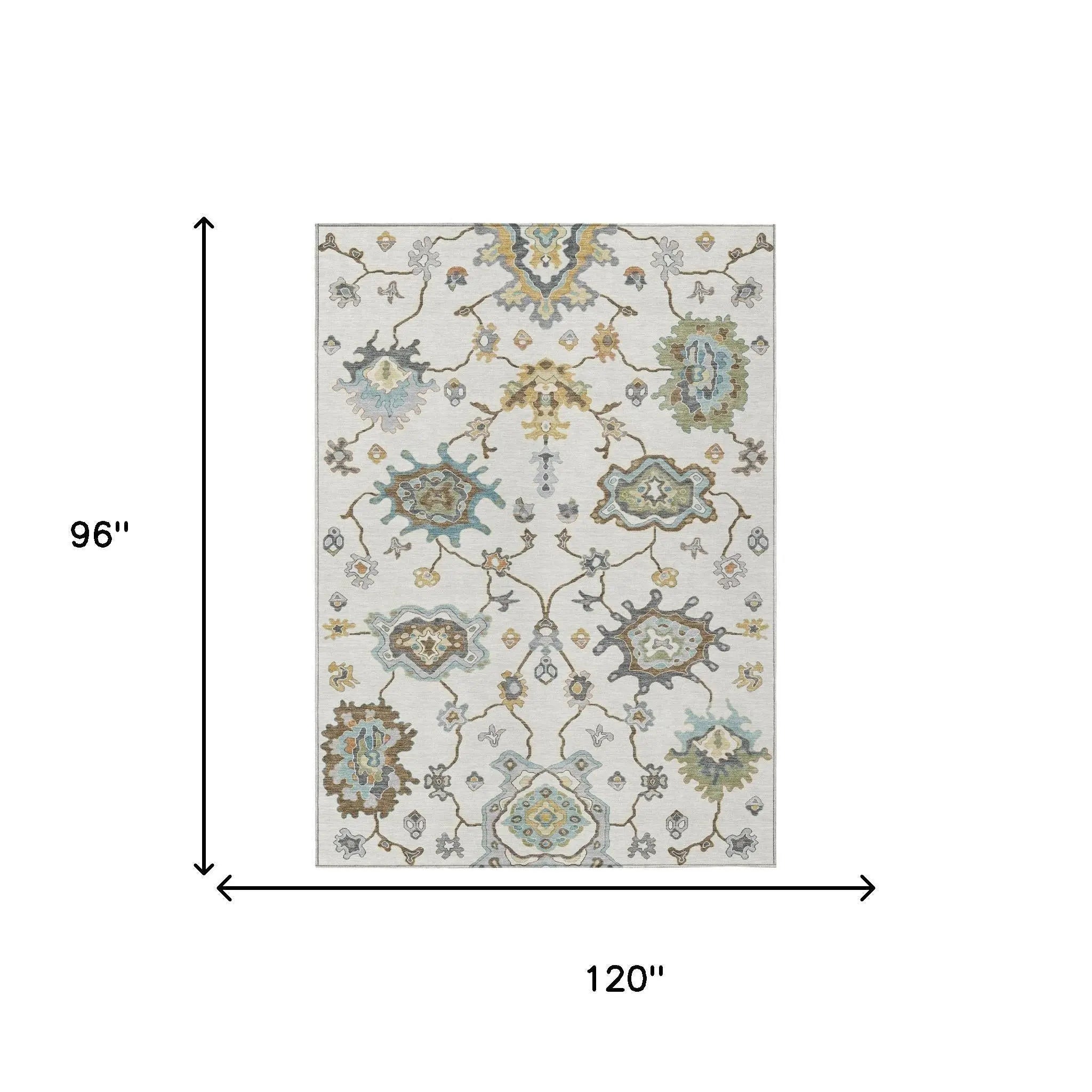 8' X 10' Ivory And Silver Oriental Washable Indoor Outdoor Area Rug Homeroots Outdoor