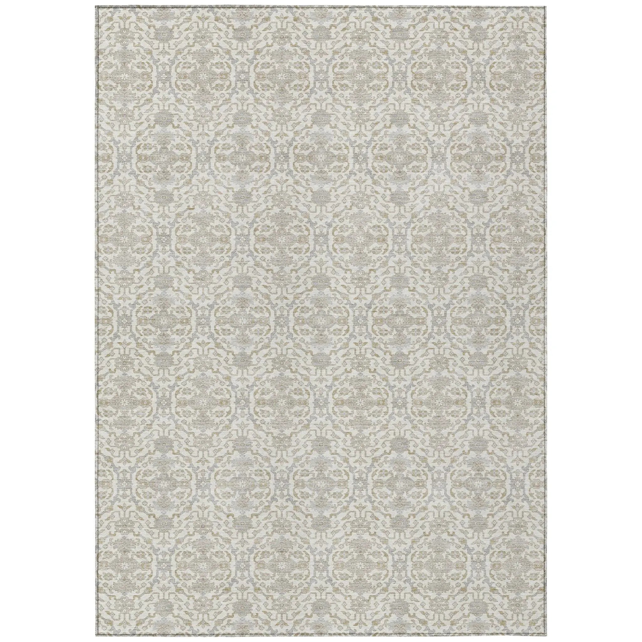8' X 10' Ivory And Silver Oriental Washable Indoor Outdoor Area Rug Homeroots Outdoor