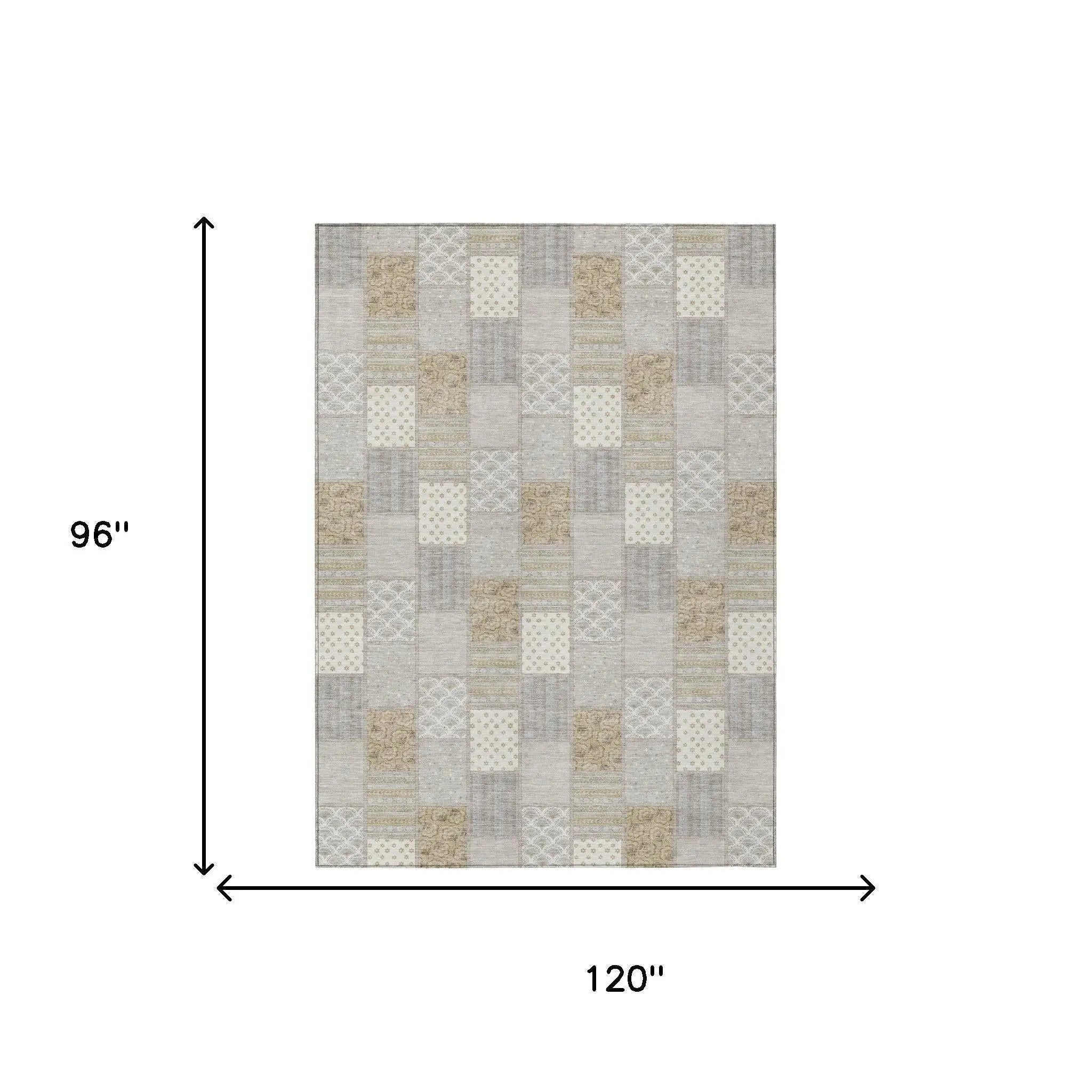 8' X 10' Ivory And Silver Patchwork Washable Indoor Outdoor Area Rug Homeroots Outdoor