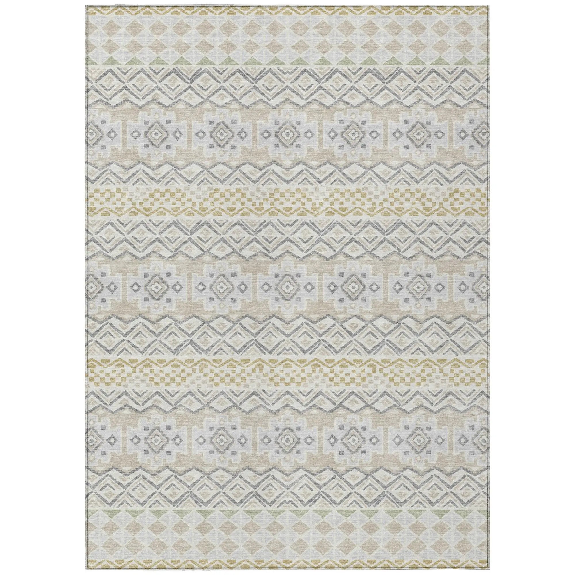8' X 10' Ivory And Silver Striped Washable Indoor Outdoor Area Rug Homeroots Outdoor