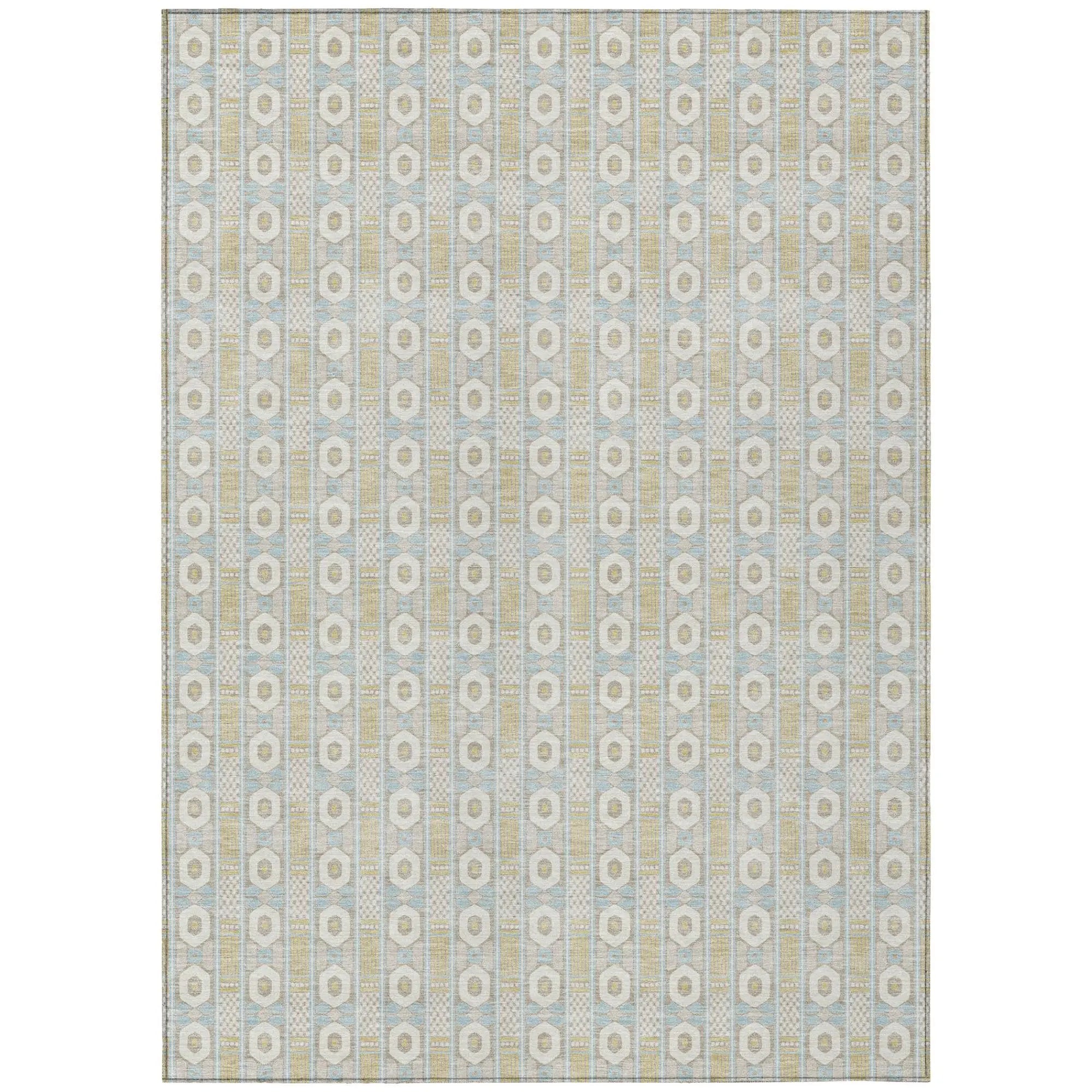 8' X 10' Ivory And Silver Striped Washable Indoor Outdoor Area Rug Homeroots Outdoor