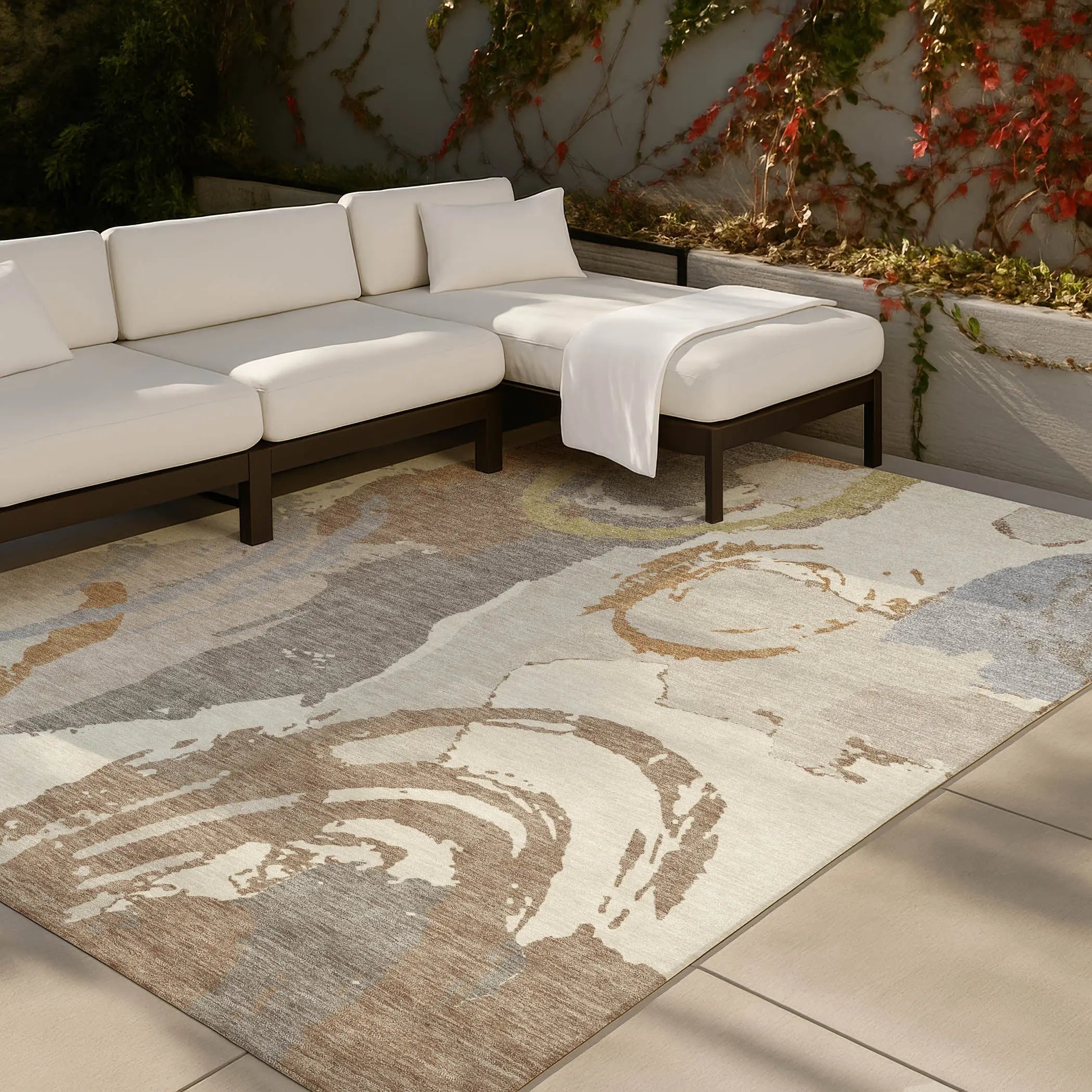 8' X 10' Ivory And Taupe Abstract Washable Indoor Outdoor Area Rug Homeroots Outdoor