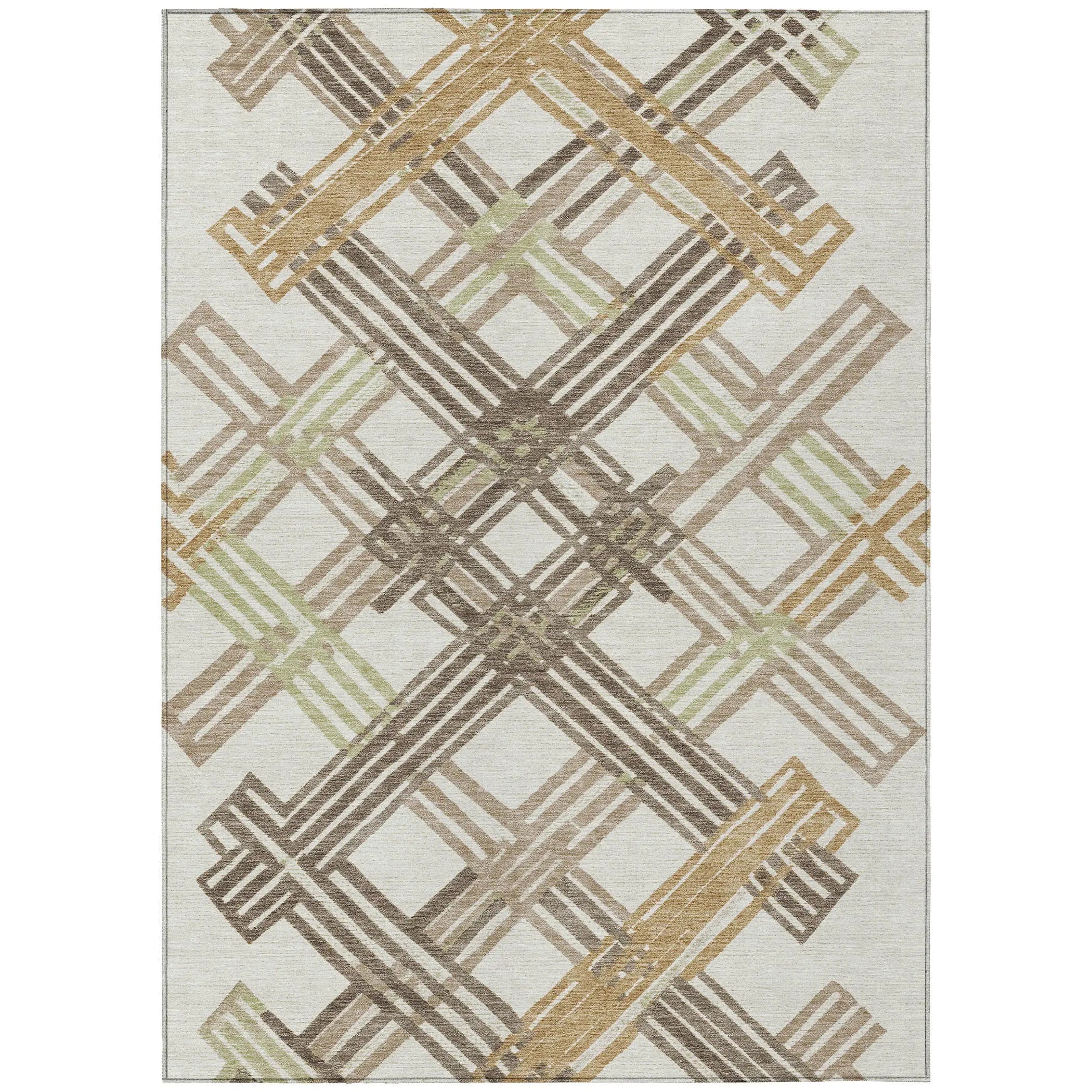 8' X 10' Ivory And Taupe Geometric Washable Indoor Outdoor Area Rug Homeroots Outdoor