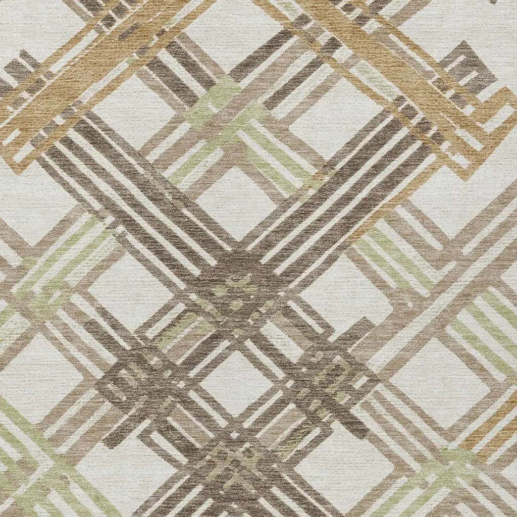 8' X 10' Ivory And Taupe Geometric Washable Indoor Outdoor Area Rug Homeroots Outdoor