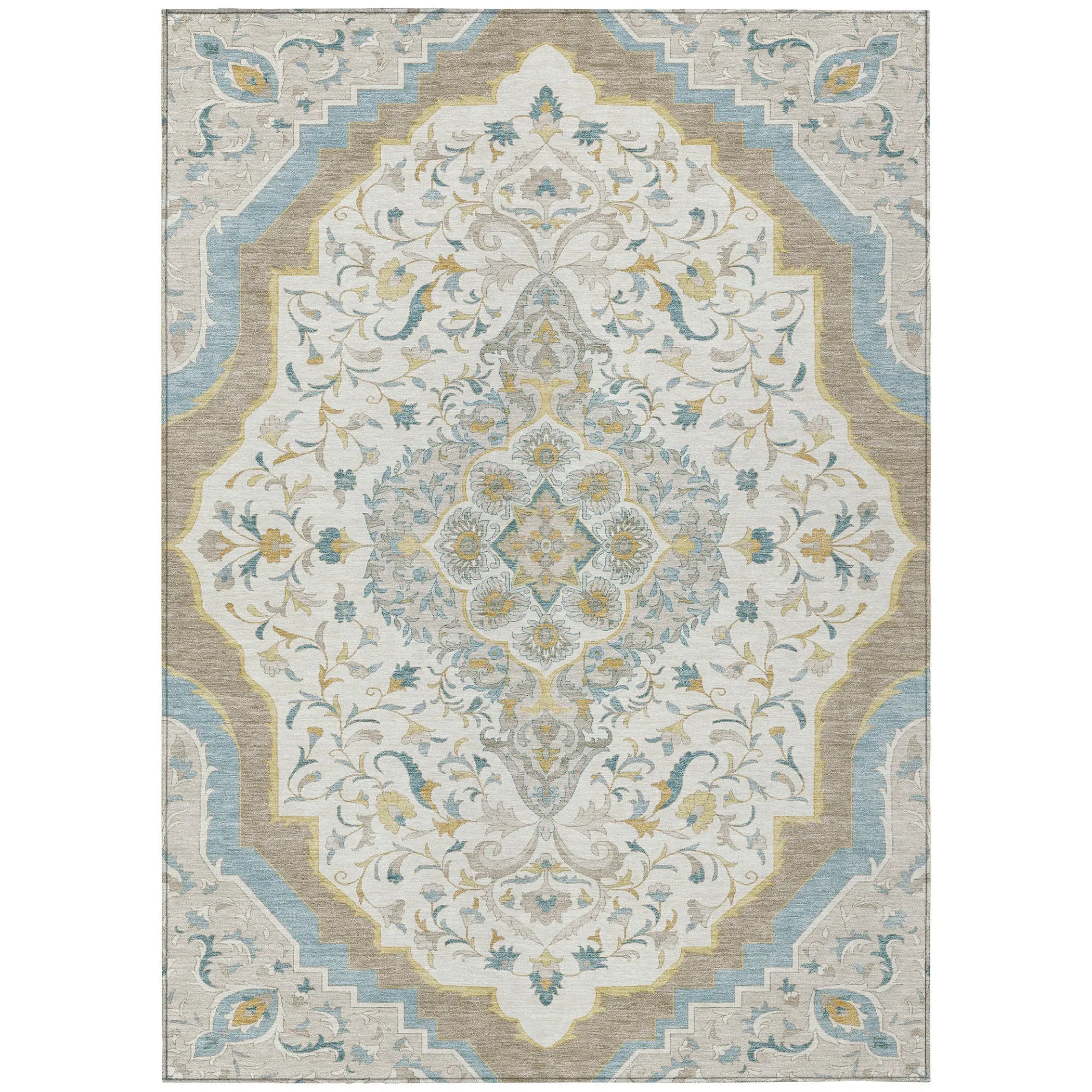 8' X 10' Ivory And Taupe Medallion Washable Indoor Outdoor Area Rug Homeroots Outdoor