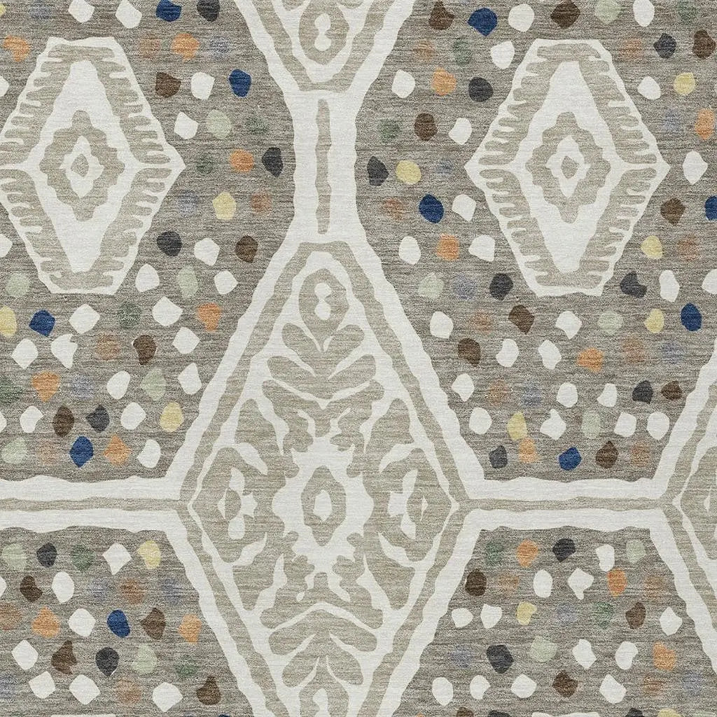 8' X 10' Ivory And Taupe Tribal Washable Indoor Outdoor Area Rug Homeroots Outdoor