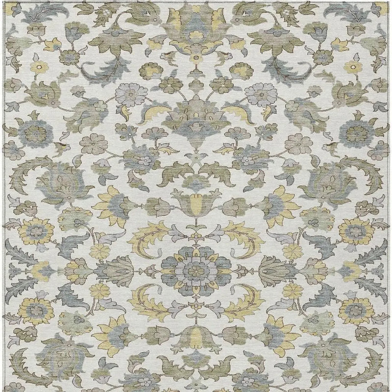 8' X 10' Ivory And Wheat Floral Medallion Washable Indoor Outdoor Area Rug Homeroots Outdoor