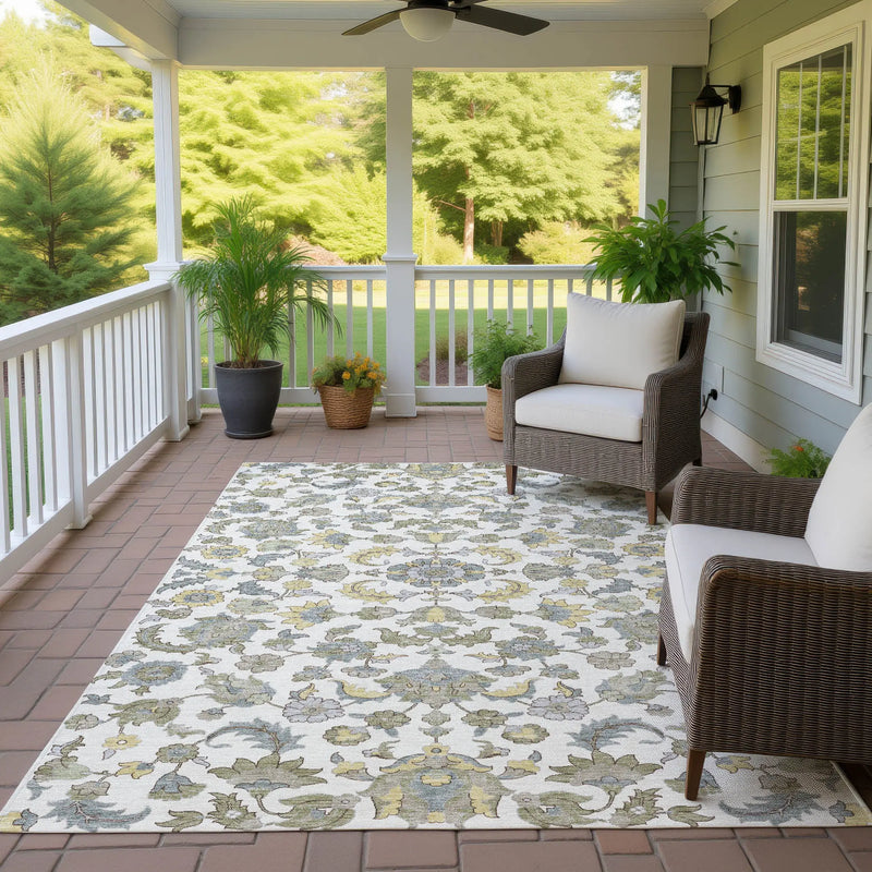 8' X 10' Ivory And Wheat Floral Medallion Washable Indoor Outdoor Area Rug Homeroots Outdoor