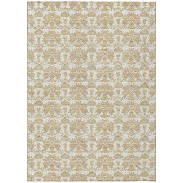 8' X 10' Ivory And Wheat Floral Washable Indoor Outdoor Area Rug Homeroots Outdoor