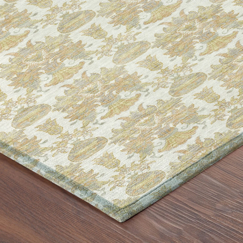 8' X 10' Ivory And Wheat Floral Washable Indoor Outdoor Area Rug Homeroots Outdoor