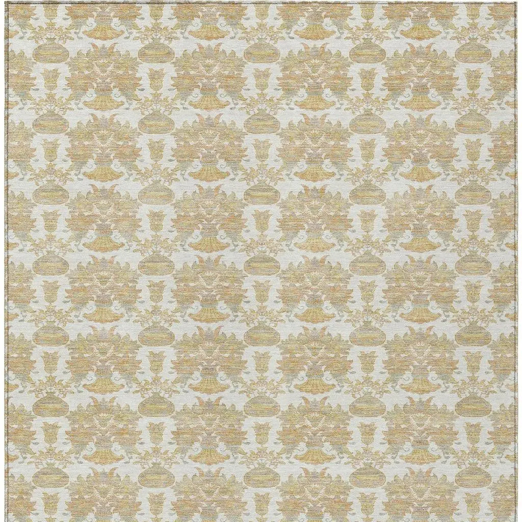 8' X 10' Ivory And Wheat Floral Washable Indoor Outdoor Area Rug Homeroots Outdoor