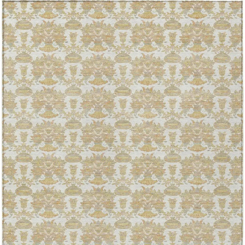 8' X 10' Ivory And Wheat Floral Washable Indoor Outdoor Area Rug Homeroots Outdoor