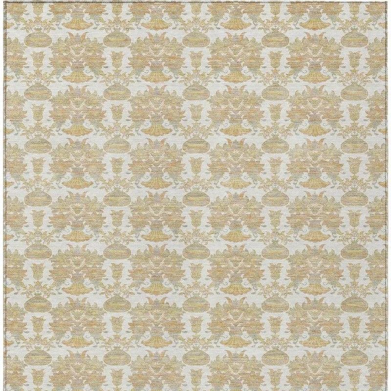 8' X 10' Ivory And Wheat Floral Washable Indoor Outdoor Area Rug Homeroots Outdoor