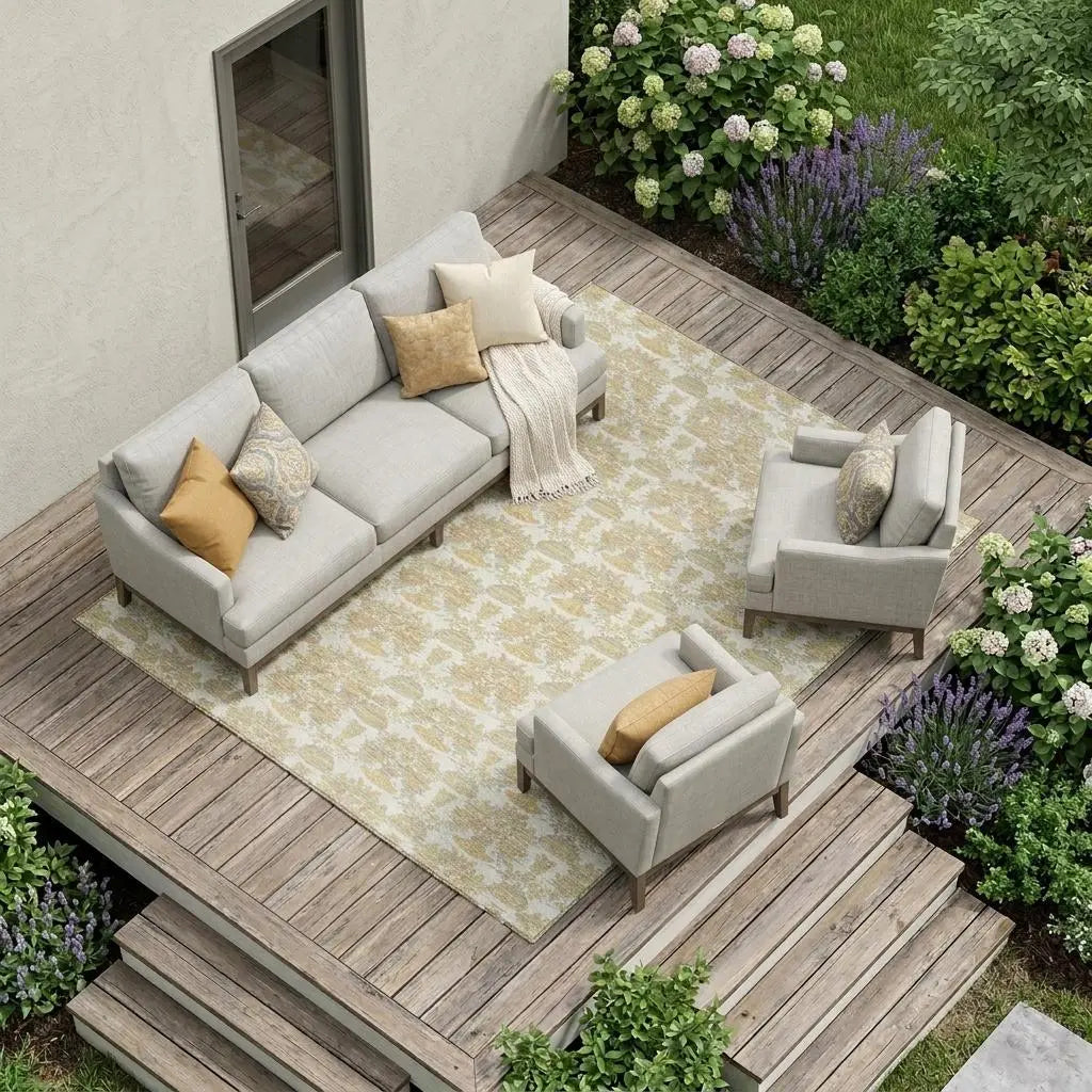 8' X 10' Ivory And Wheat Floral Washable Indoor Outdoor Area Rug Homeroots Outdoor