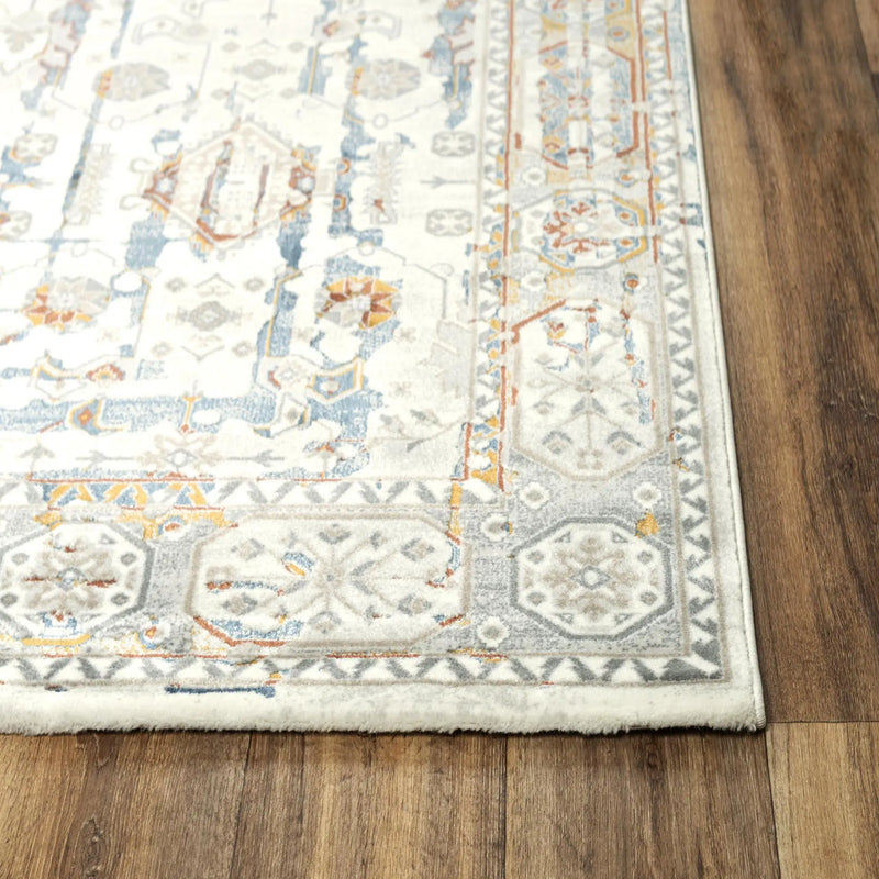 8' X 10' Ivory Blue Orange Red And Gray Oriental Area Rug Homeroots Home Decor
