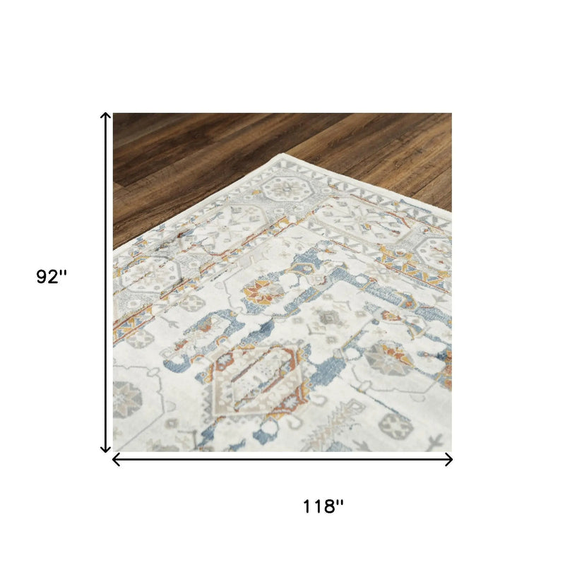 8' X 10' Ivory Blue Orange Red And Gray Oriental Area Rug Homeroots Home Decor