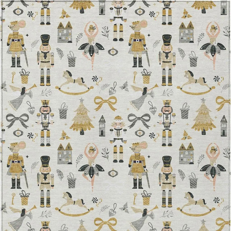 8' X 10' Ivory Gold Black And Gray Nutcracker Washable Indoor Outdoor Area Rug Homeroots Outdoor
