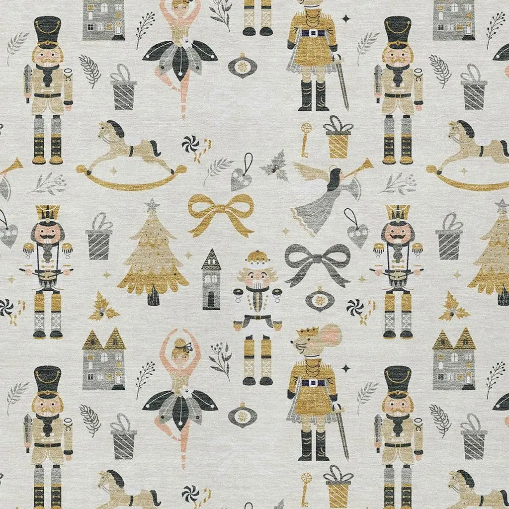 8' X 10' Ivory Gold Black And Gray Nutcracker Washable Indoor Outdoor Area Rug Homeroots Outdoor