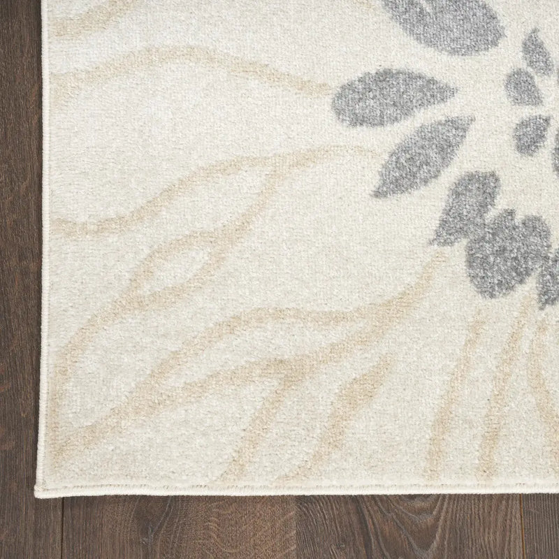 8' X 10' Ivory Gray And Blue Floral Area Rug Homeroots Home Decor