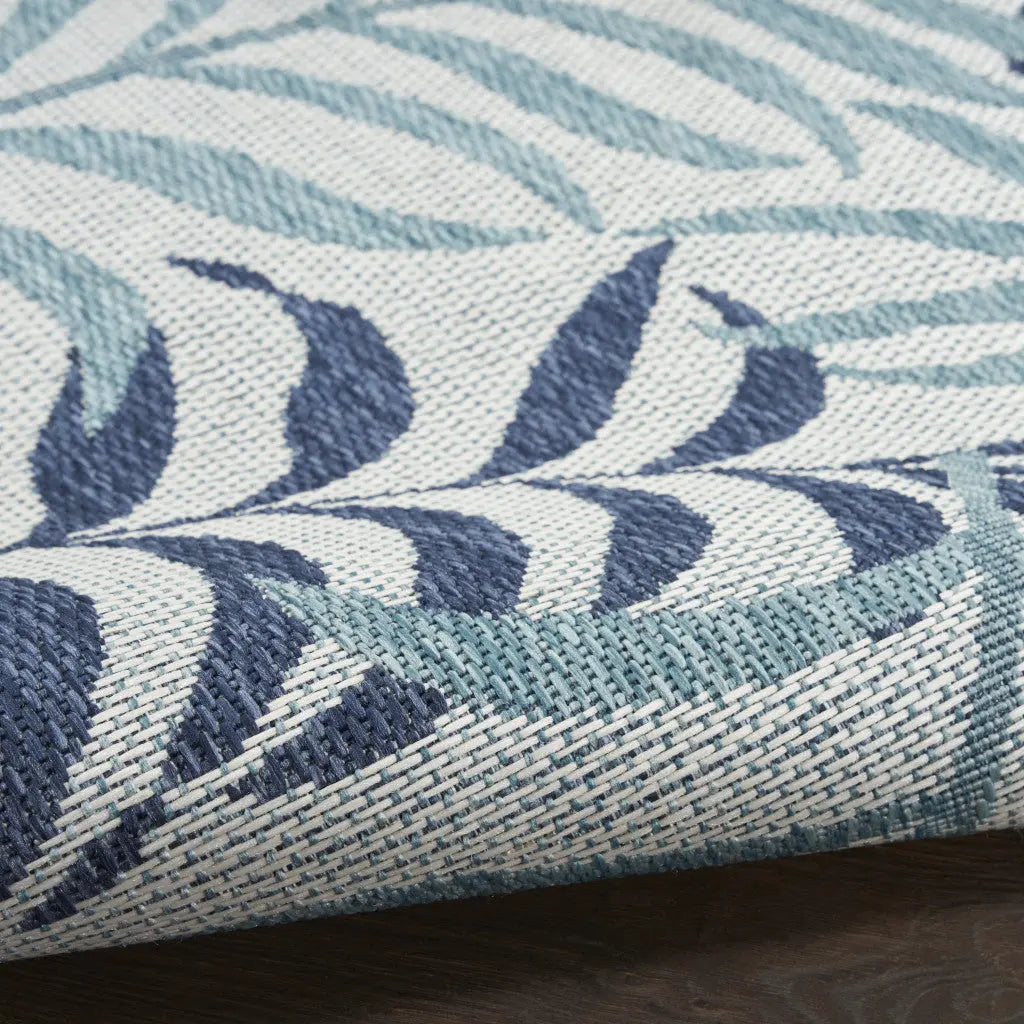8' X 10' Ivory Sky Blue And Blue Palm Leaf Indoor Outdoor Area Rug Homeroots Outdoor
