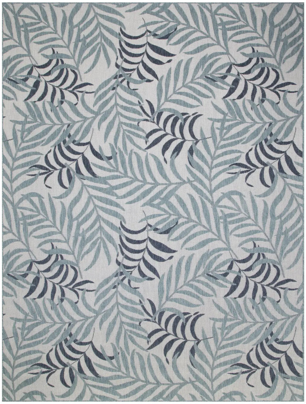 8' X 10' Ivory Sky Blue And Blue Palm Leaf Indoor Outdoor Area Rug Homeroots Outdoor